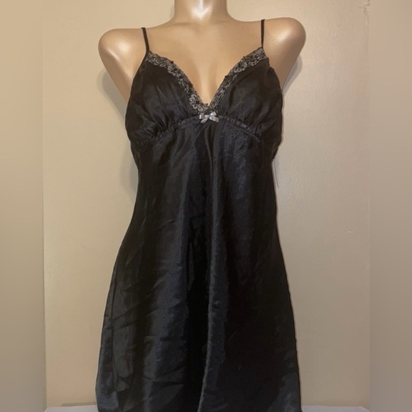 Apt 9 women’s lingerie XL nightie chemise slip dress babydoll lace black satin - Picture 2 of 6